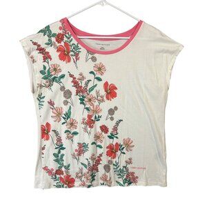 Tommy Hilfiger Womens Floral Print Tee L Large White Pink Cotton/Modal EUC
